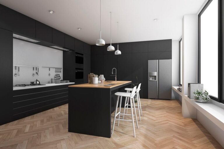 3d-rendering-black-modern-dining-bar-in-kitchen-QZZXNJZ